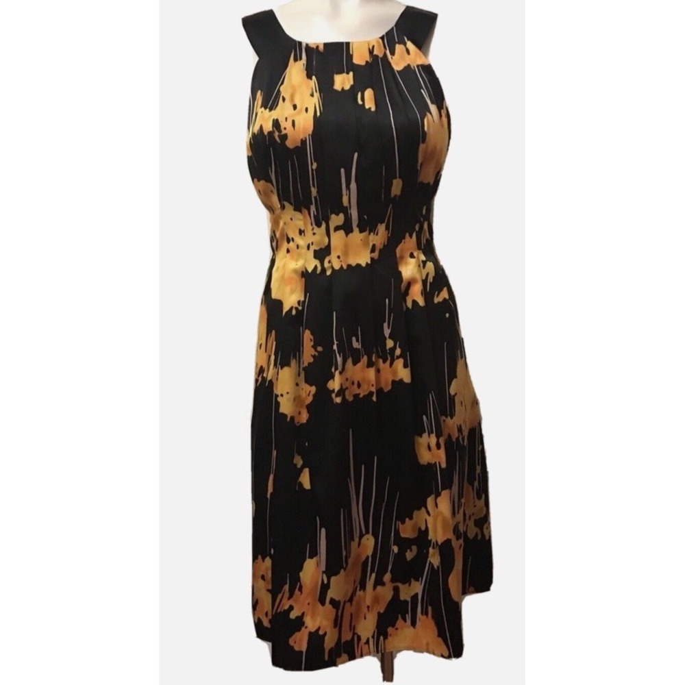 The Limited Black Yellow Floral Halter Dress Size 2 Pleated Satiny  Zip‎ Side